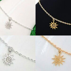 Anklet or Bracelet Spiral Sun Silver or Gold Cable Chain 7, 8, 9, 10, 11, 12 In